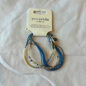 Pura Vida 3 Bracelet Monthly Pack blue cream accent Charm NWT